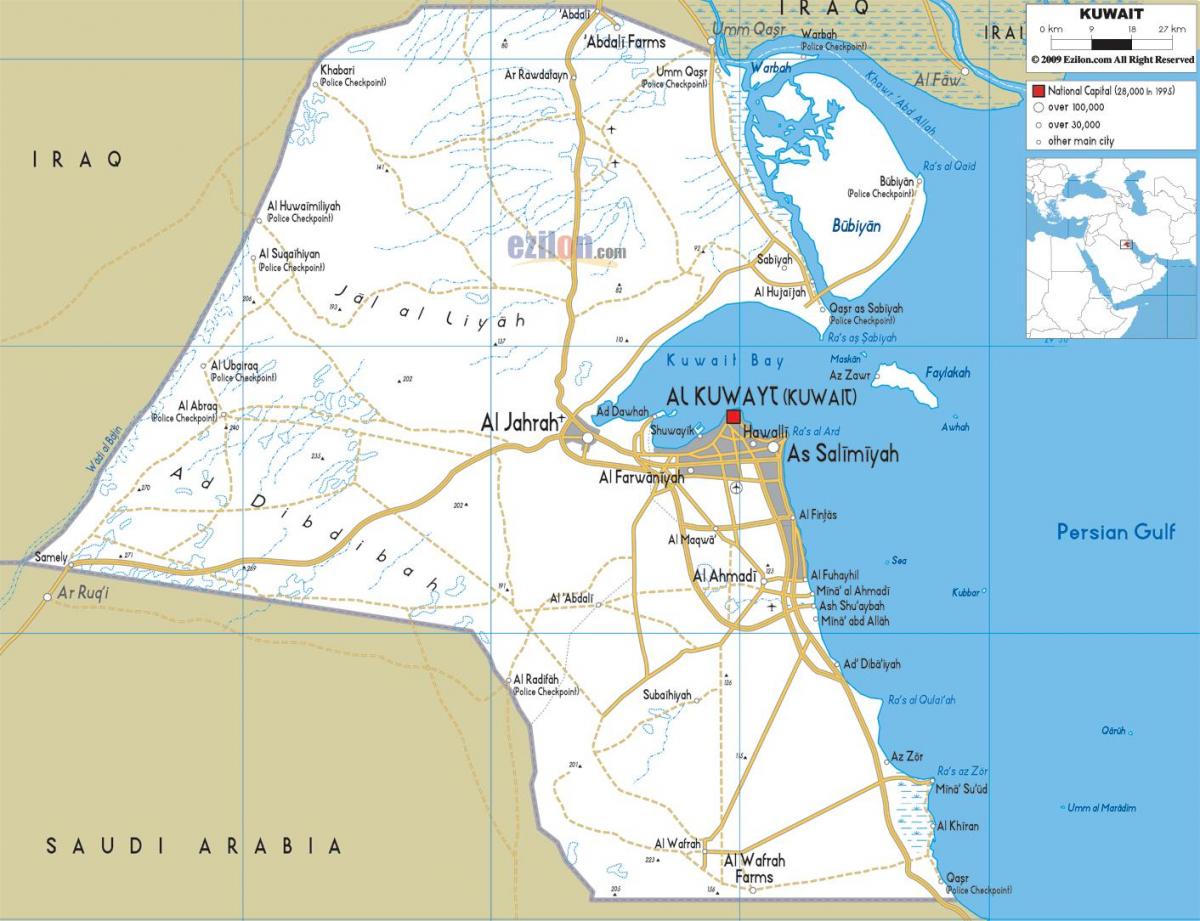 քաղաք Քուվեյթ քարտեզ ավտոմոբիլային ճանապարհների